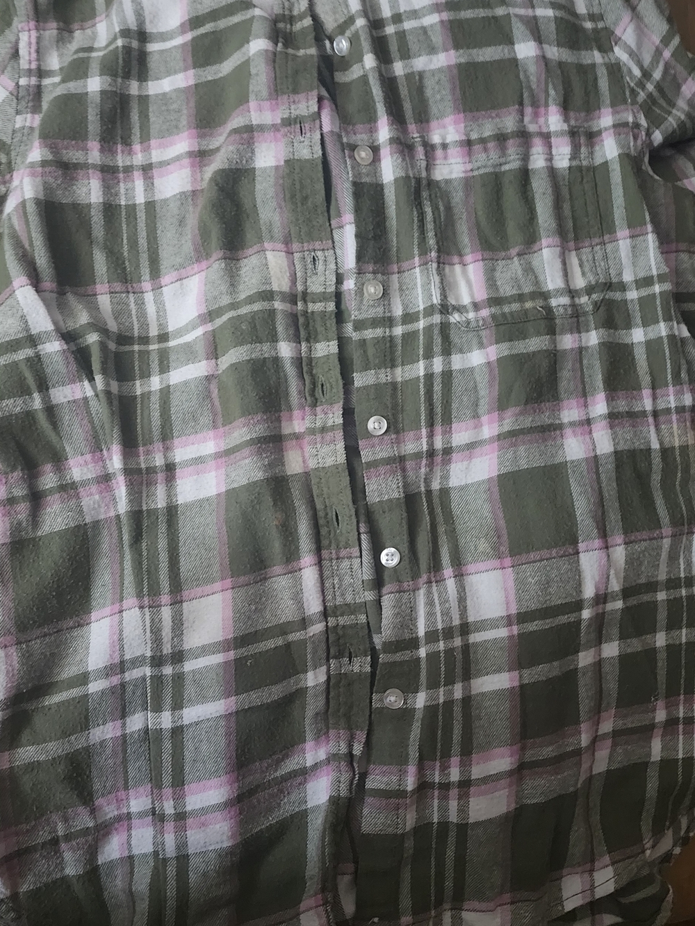GAP Olive Plaid Button-Down Shirt with Pink and White Stripes